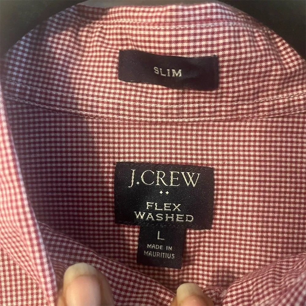 J.Crew Men's Slim Fit‎ Flex Washed Red Gingham Button-Up Shirt Long Sleeve L